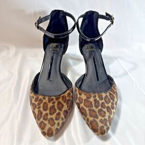 New Directions Faux Fur Cheetah Shoes 2" Heels Women's Size 9.5 Ankle Strap